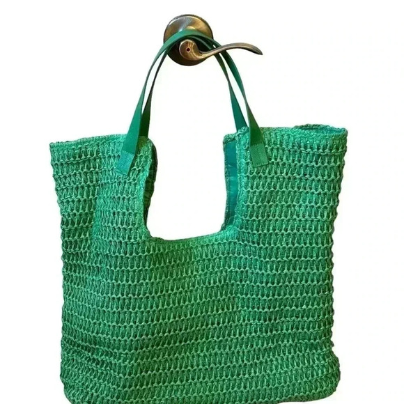 H&M Large Straw Shopper * Green 💚 - Rare Find - Picture 3 of 4